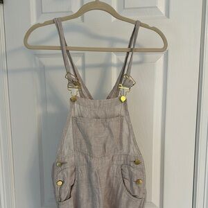 We Wore What Stylish Tan/Beige Overalls with Gold Accents